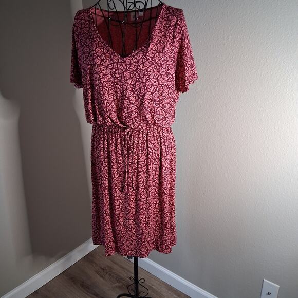 GAP Red Ruched Midi Dress with Dolman Sleeves - Picture 2 of 5